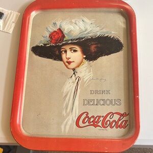 Coca-Cola Tray with Red Border and Elegant Lady